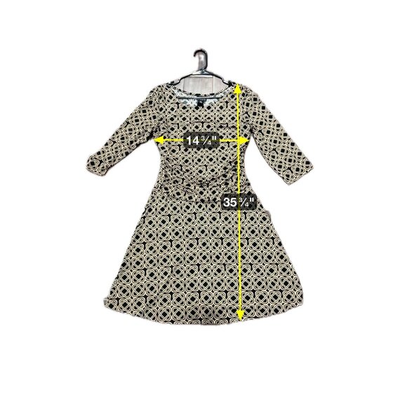 En Focus Studio Black Tan Geometric Print Ruched Waist Dress Size 12 - Picture 7 of 9